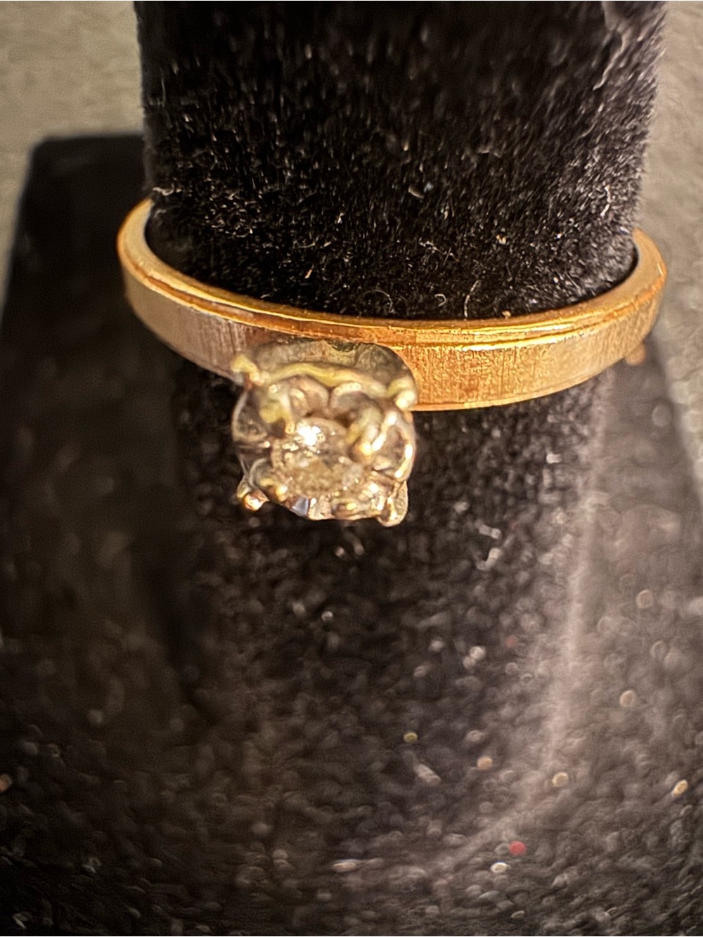 Classic Brushed 14kt Gold Solitaire Ring with Natural Diamond - Picture 2 of 11